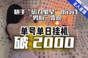 【日入破2000】快手无人直播不进人?“磁力聚星”没收益?不会卡屏、卡同城流量?最新课程会通通解决!-优品网赚资源库