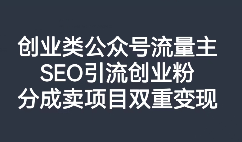 创业类公众号流量主，SEO引流创业粉，分成卖项目双重变现【揭秘】-优品网赚资源库