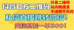 价值3000的技术！抖音二维码直跳微信！站内无限发不违规！-优品网赚资源库