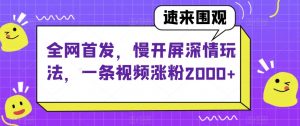 全网首发，慢开屏深情玩法，一条视频涨粉2000+【揭秘】-优品网赚资源库