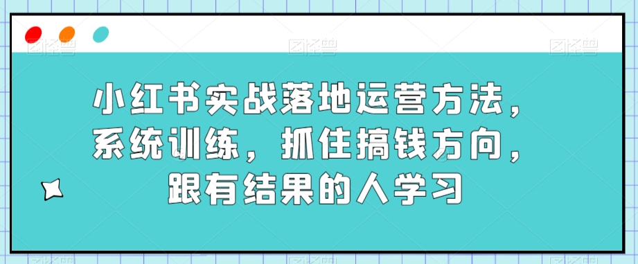 小红书实战落地运营方法，系统训练，抓住搞钱方向，跟有结果的人学习-优品网赚资源库