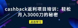 cashback返利项目培训:轻松月入3000刀的秘密-优品网赚资源库