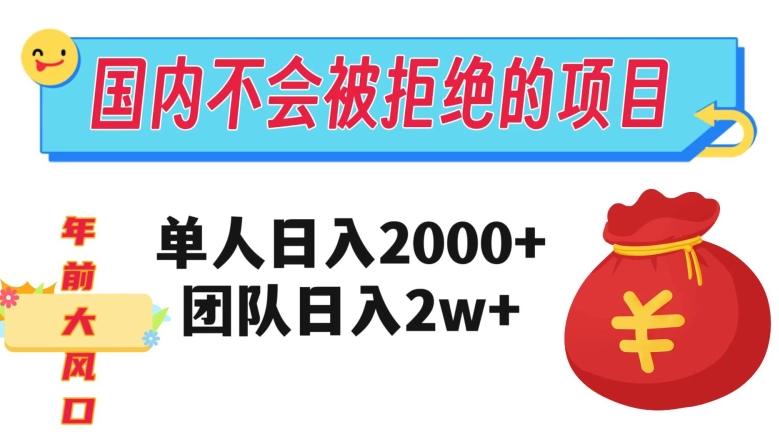 在国内不怕被拒绝的项目，单人日入2000，团队日入20000+【揭秘】-优品网赚资源库