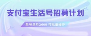 支付宝生活号作者招募计划,单号单月2600,可批量去做,工作室一人一个月轻松1w+【揭秘】-优品网赚资源库