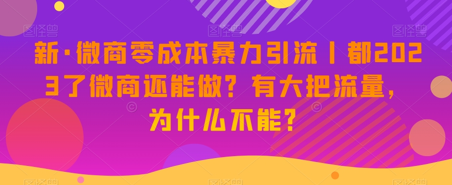 新·微商零成本暴力引流丨都2023了微商还能做？有大把流量，为什么不能？-优品网赚资源库