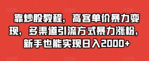 靠炒股教程，高客单价暴力变现，多渠道引流方式暴力涨粉，新手也能实现日入2000+【揭秘】-优品网赚资源库