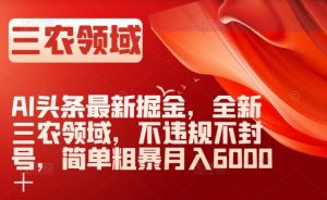 AI头条最新掘金，全新三农领域，不违规不封号，简单粗暴月入6000＋【揭秘】-优品网赚资源库