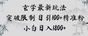 玄学新玩法，突破限制，日引100+精准粉，小白日入1800+【揭秘】-优品网赚资源库