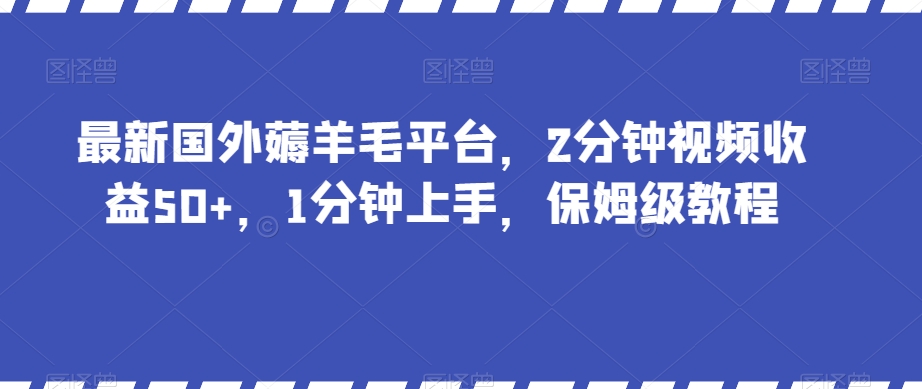最新国外薅羊毛平台，2分钟视频收益50+，1分钟上手，保姆级教程【揭秘】-优品网赚资源库