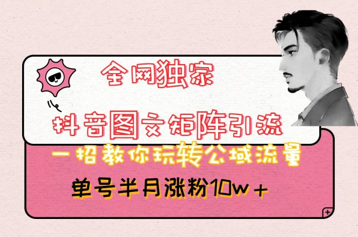 全网独家抖音图文矩阵引流，一招教你玩转公域流量，单号半月涨粉10w+【揭秘】-优品网赚资源库