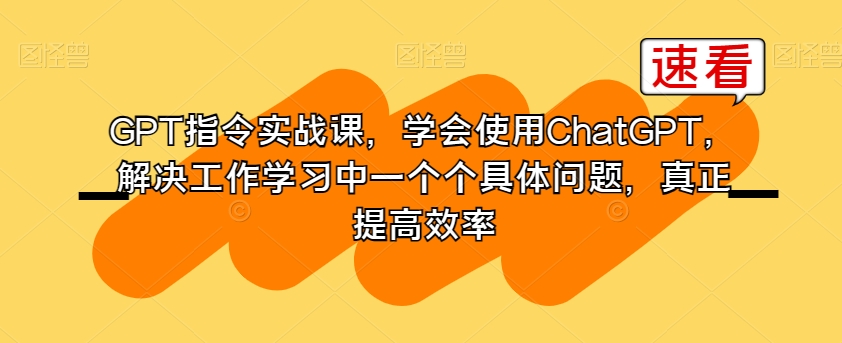 GPT指令实战课，学会使用ChatGPT，解决工作学习中一个个具体问题，真正提高效率-优品网赚资源库