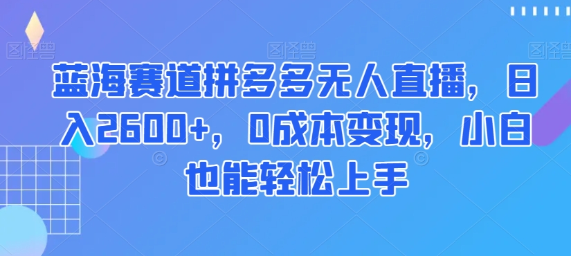 蓝海赛道拼多多无人直播，日入2600+，0成本变现，小白也能轻松上手【揭秘】-优品网赚资源库