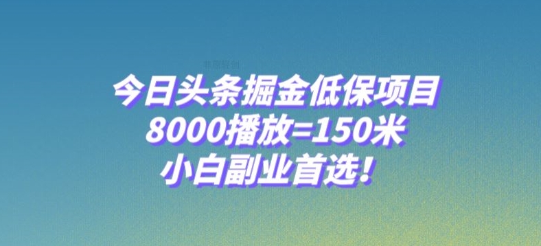 今日头条掘金低保项目，8000播放=150米，小白副业首选【揭秘】-优品网赚资源库