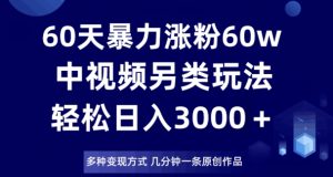 60天暴力涨粉60W，中视频另类玩法，日入3000＋，几分钟一条原创作品多种变现方式-优品网赚资源库