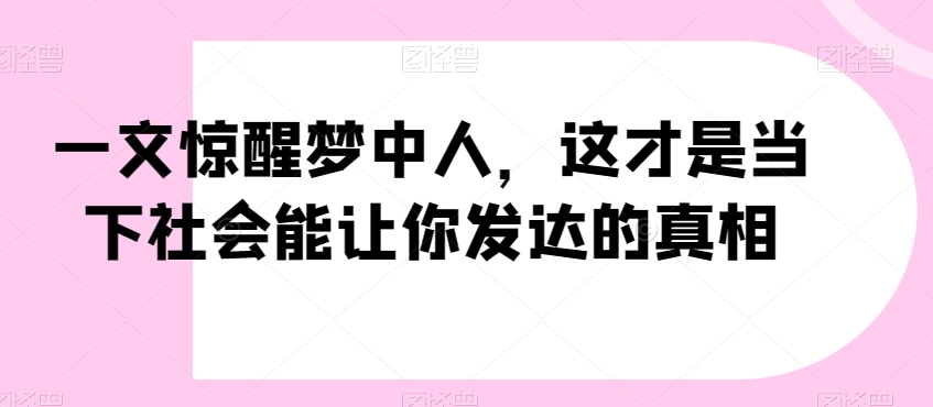 一文惊醒梦中人，这才是当下社会能让你发达的真相【公众号付费文章】-优品网赚资源库