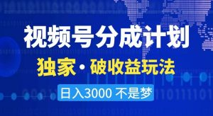 视频号分成计划，独家·破收益玩法，日入3000不是梦【揭秘】-优品网赚资源库