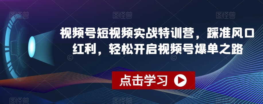 视频号短视频实战特训营,踩准风口红利,轻松开启视频号爆单之路-优品网赚资源库