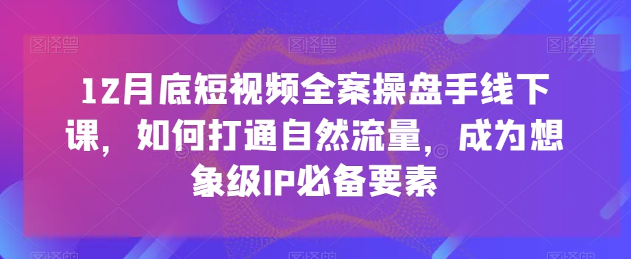 12月底短视频全案操盘手线下课,如何打通自然流量,成为想象级IP必备要素-优品网赚资源库