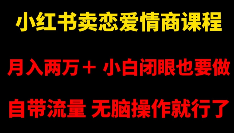 小红书卖恋爱情商课程，月入两万＋，小白闭眼也要做，自带流量，无脑操作就行了【揭秘】-优品网赚资源库