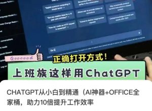 CHATGPT从小白到精通，AI神器+OFFICE全家桶，助力10倍提升工作效率-优品网赚资源库