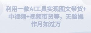 利用一款AI工具实现图文带货+中视频+视频带货等，无脑操作月如过万【揭秘】-优品网赚资源库