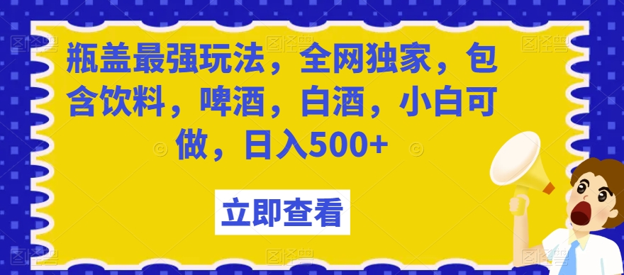 瓶盖最强玩法，全网独家，包含饮料，啤酒，白酒，小白可做，日入500+【揭秘】-优品网赚资源库