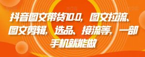 抖音图文带货10.0，图文拉流、图文剪辑，选品、接流等，一部手机就能做-优品网赚资源库