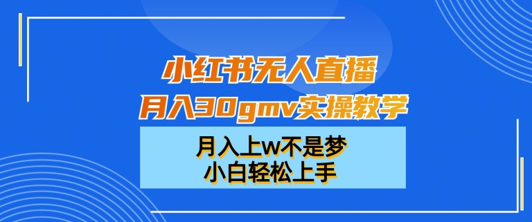 小红书无人直播月入30gmv实操教学,月入上w不是梦,小白轻松上手【揭秘】-优品网赚资源库
