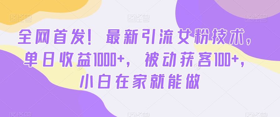 全网首发!最新引流女粉技术,单日收益1000+,被动获客100+,小白在家就能做【揭秘】-优品网赚资源库