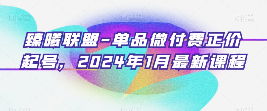 臻曦联盟-单品微付费正价起号,2024年1月最新课程-优品网赚资源库