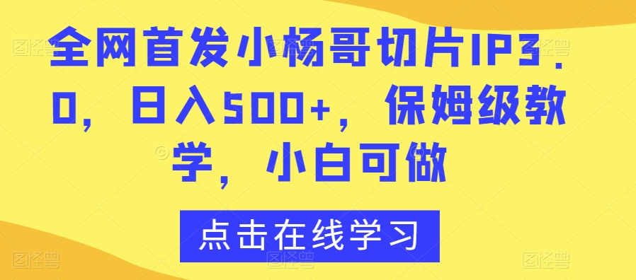 全网首发小杨哥切片IP3.0,日入500+,保姆级教学,小白可做【揭秘】-优品网赚资源库