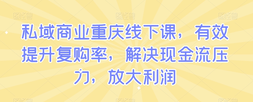 私域商业重庆线下课，有效提升复购率，解决现金流压力，放大利润-优品网赚资源库