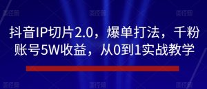 抖音IP切片2.0，爆单打法，千粉账号5W收益，从0到1实战教学【揭秘】-优品网赚资源库