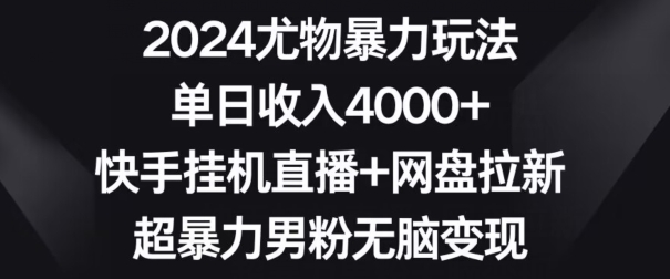2024尤物暴力玩法,单日收入4000+,快手挂机直播+网盘拉新,超暴力男粉无脑变现【揭秘】-优品网赚资源库
