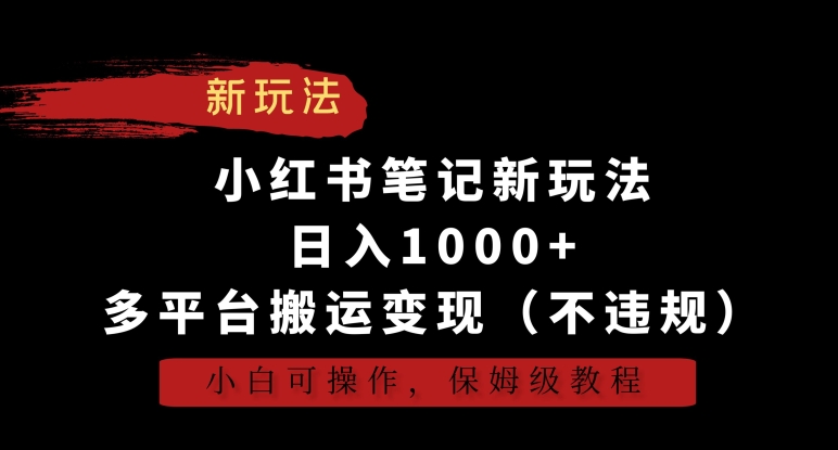 小红书笔记新玩法,日入1000+,多平台搬运变现(不违规),小白可操作,保姆级教程【揭秘】-优品网赚资源库