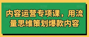内容运营专项课,用流量思维策划爆款内容-优品网赚资源库