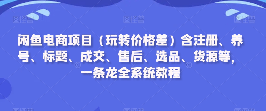 闲鱼电商项目（玩转价格差）含注册、养号、标题、成交、售后、选品、货源等，一条龙全系统教程-优品网赚资源库