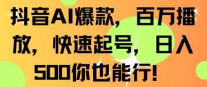 抖音AI爆款，百万播放，快速起号，日入500你也能行【揭秘】-优品网赚资源库