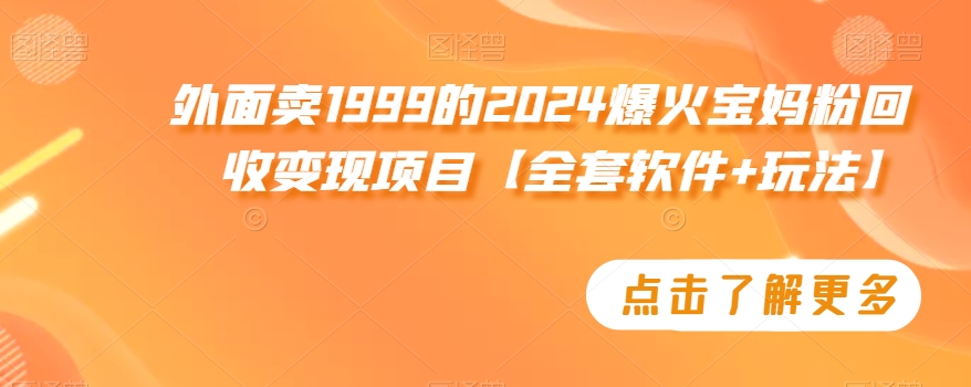 外面卖1999的2024爆火宝妈粉回收变现项目【全套软件+玩法】【揭秘】-优品网赚资源库