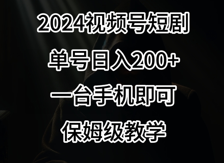 2024风口，视频号短剧，单号日入200+，一台手机即可操作，保姆级教学【揭秘】-优品网赚资源库