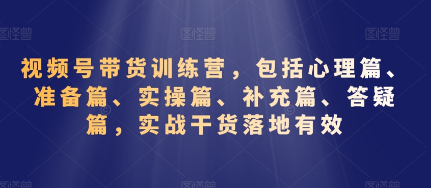 视频号带货训练营，包括心理篇、准备篇、实操篇、补充篇、答疑篇，实战干货落地有效-优品网赚资源库