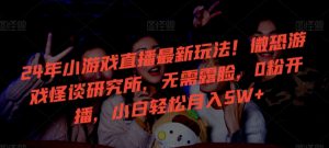 24年小游戏直播最新玩法!微恐游戏怪谈研究所,无需露脸,0粉开播,小白轻松月入5W+【揭秘】-优品网赚资源库