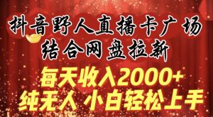 每天收入2000+,抖音野人直播卡广场,结合网盘拉新,纯无人,小白轻松上手【揭秘】-优品网赚资源库