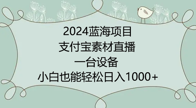 2024年蓝海项目，支付宝素材直播，无需出境，小白也能日入1000+ ，实操教程【揭秘】-优品网赚资源库