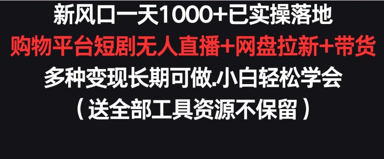 新风口一天1000+已实操落地购物平台短剧无人直播+网盘拉新+带货多种变现长期可做【揭秘】-优品网赚资源库