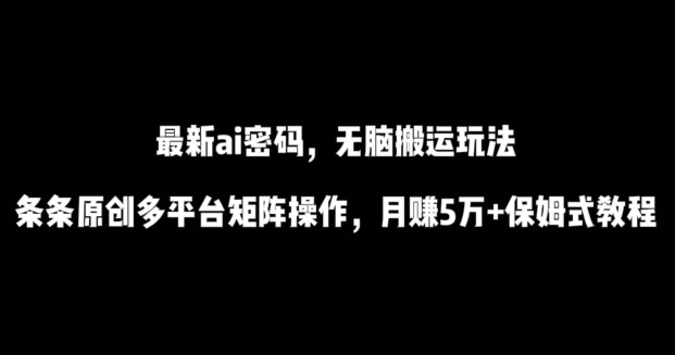 最新ai流量密码，傻瓜式搬运玩法，条条原创，多平台矩阵操作，月赚5万+保姆式教程【揭秘】-优品网赚资源库