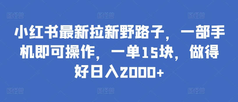 小红书最新拉新野路子，一部手机即可操作，一单15块，做得好日入2000+【揭秘】-优品网赚资源库