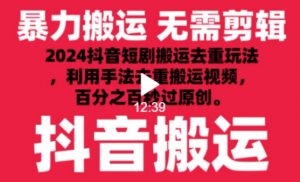 2024最新抖音搬运技术,抖音短剧视频去重,手法搬运,利用工具去重,达到秒过原创的效果【揭秘】-优品网赚资源库