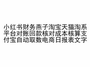 小红书财务燕子淘宝天猫淘系平台对账回款核对成本核算支付宝自动取数电商日报表-优品网赚资源库