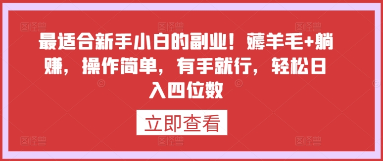 最适合新手小白的副业！薅羊毛+躺赚，操作简单，有手就行，轻松日入四位数【揭秘】-优品网赚资源库